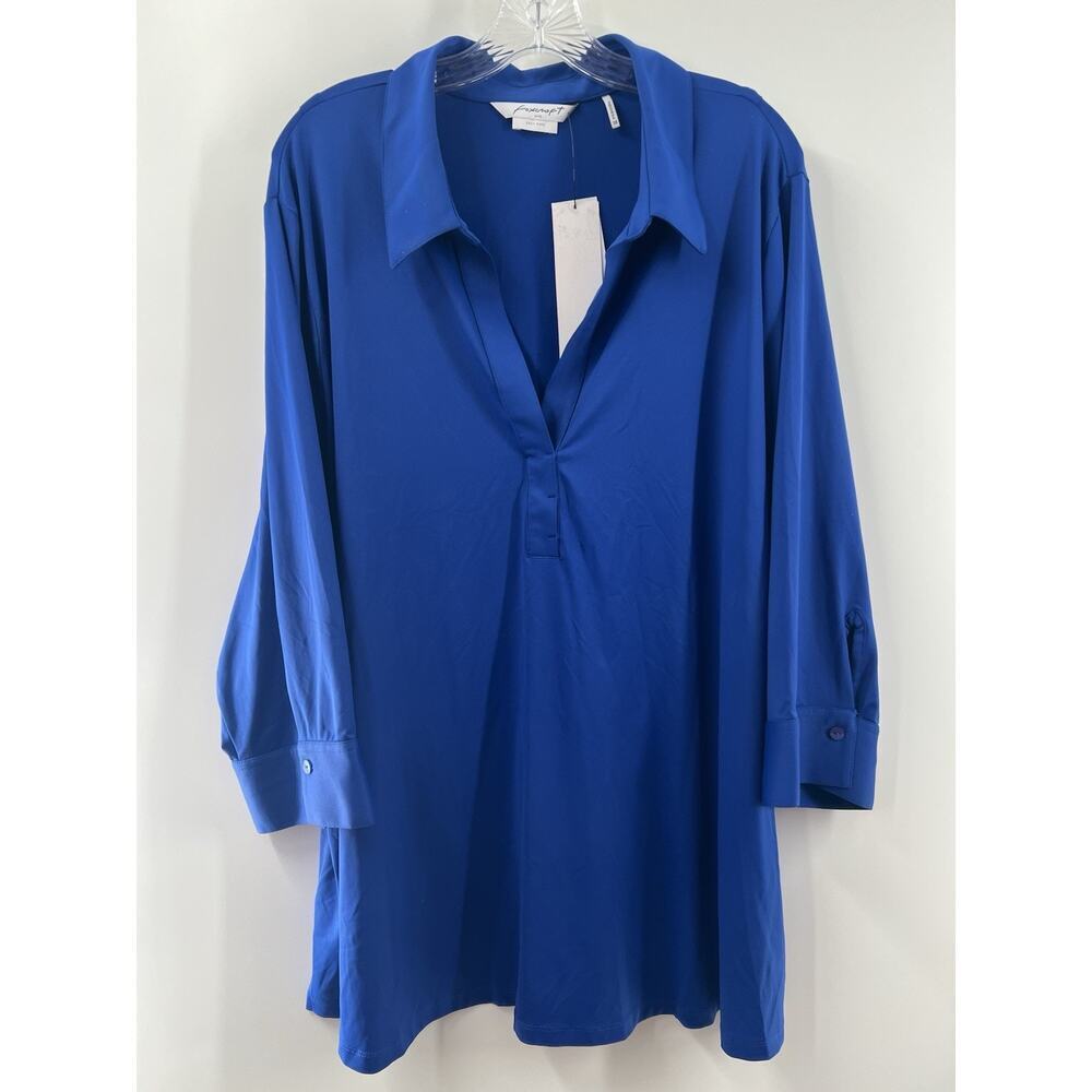 Foxcroft Women’s 3/4 Sleeve Pullover Collared Blouse Royal Blue Size 3X NWT